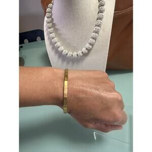 Vintage MONET White Filigree Statement Necklace & Gold Checkered Bangle Set